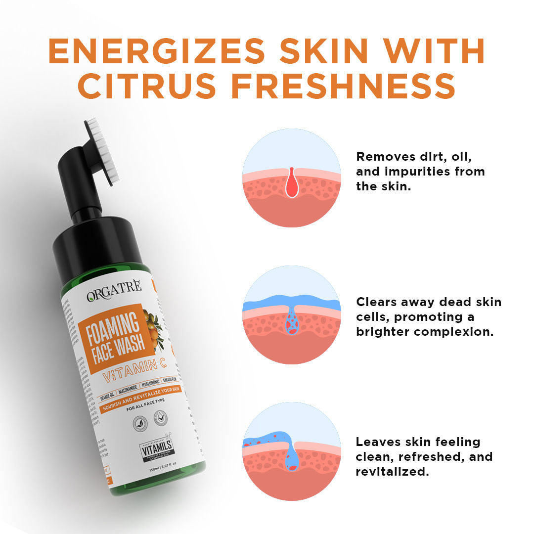 Niacinamide & Vitamin C Foaming Face Wash With Built-In Silicon Brush For Acne-Prone Skin