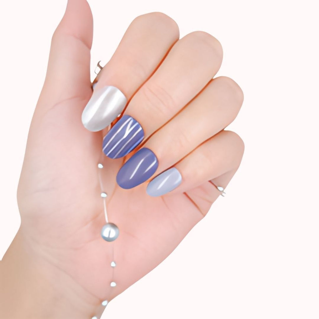 Instant Stick On Nails - Purple Chrome 24 Reusable Artificial Fake Nails Light Salon Look