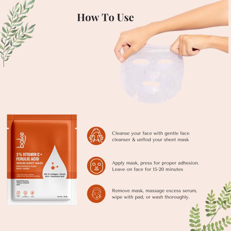 2% Vitamin C + Ferulic Acid Serum Sheet Mask For Glowing & Brightening Skin