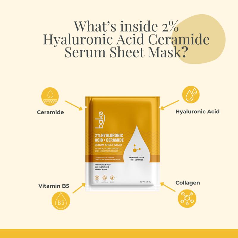 2% Hyaluronic Acid + Ceramide Serum Sheet Mask for Skin Hydration & Glowing Skin