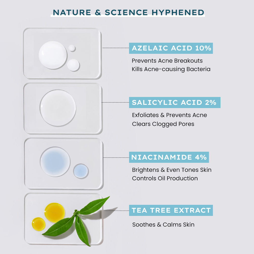 Anti Acne 10% Azelaic Acid 2% Salicylic Acid Face Serum, Tea Tree Extract, Fades Acne Marks