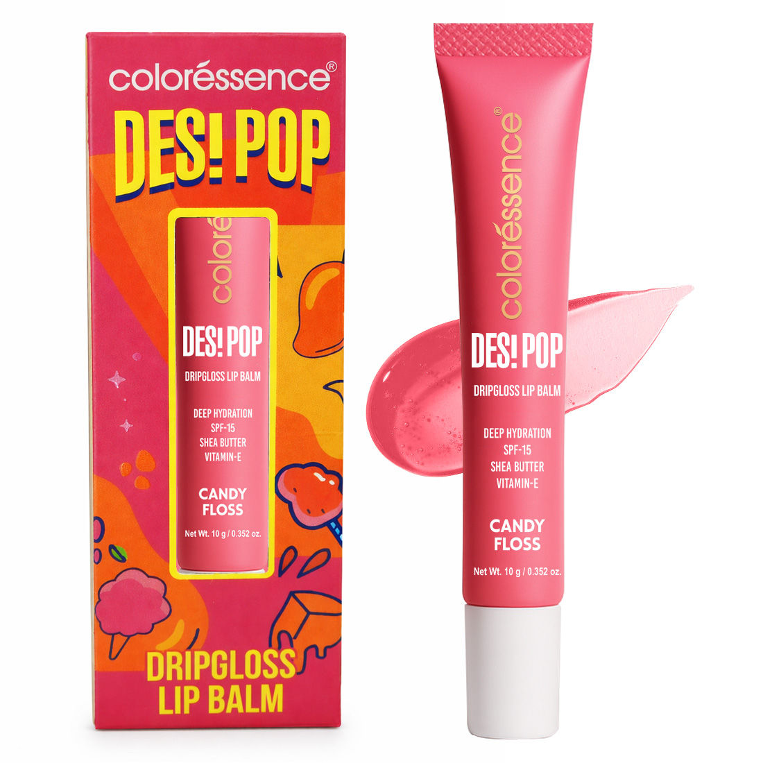 Desi Pop DripGloss Lip Balm SPF 15, Hydrating Gloss for Dry Lips - Candy Floss