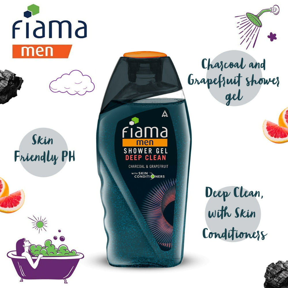 Men’s Shower Gel Deep Clean, Body Wash with Charcoal & Graperuit for Refreshed Skin