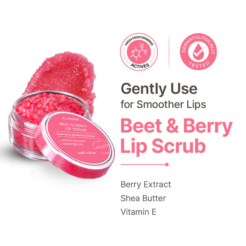 Beet & Berry Lip Scrub, Gentle Beetroot Exfoliation for Soft, Glossy Lips, For Women & Men