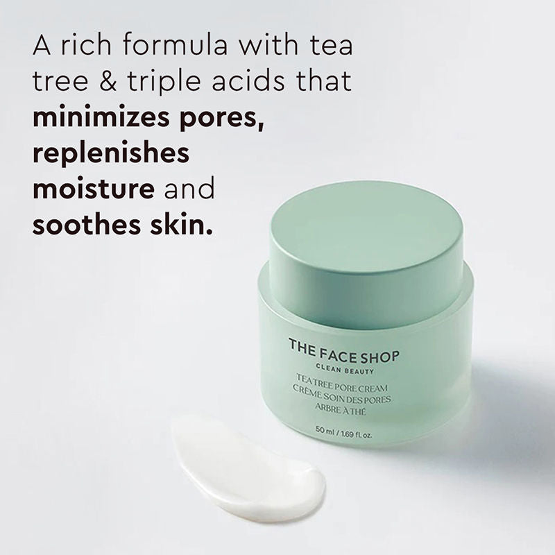 Tea Tree Pore Cream - Korean Moisturizer with AHA, Salicylic Acid (BHA) & PHA for Acne