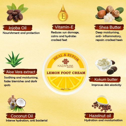 Heal & Repair Lemon Foot Cream With Shea Butter, Vitamin-e, Coconut Oil & Jojoba Oil