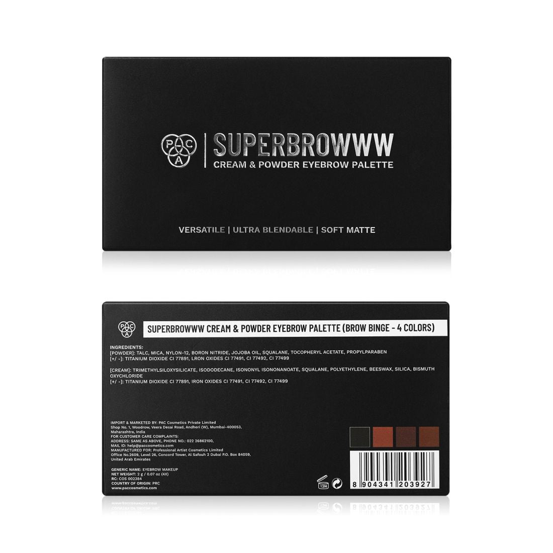 SuperBrowww Palette X4 02 Brow Binge - Cream & Powder Formula, Natural Shades, Seamless Blending