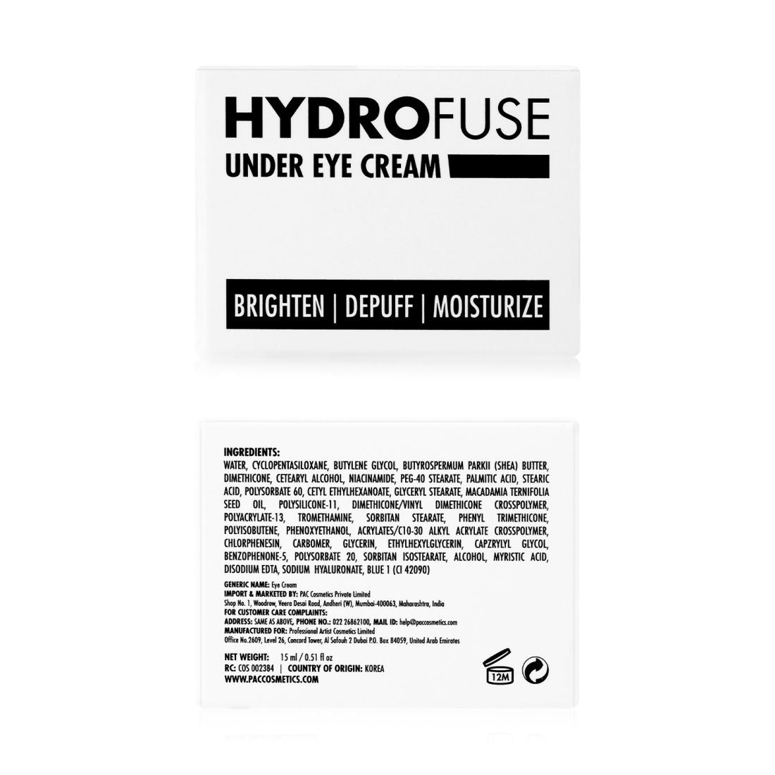 Hydro Fuse Under Eye Cream - Reduces Puffiness & Dark Circles, Brightens, Hydrates & Moisturizes