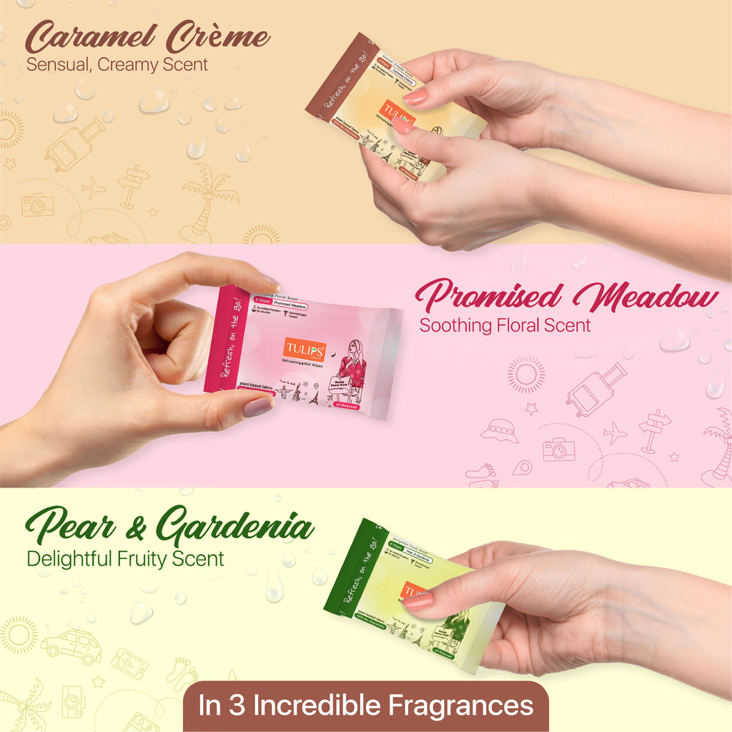 100% Biodegradable Refreshing Pocket Wipes - Pear & Gardenia