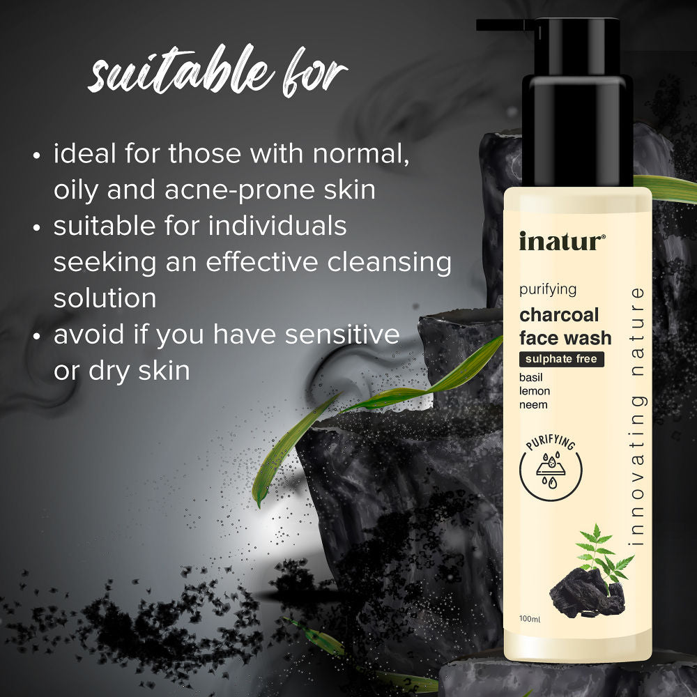 Charcoal Face Wash with Activated Charcoal, Basil & Neem for Deep Cleansing & Purifying