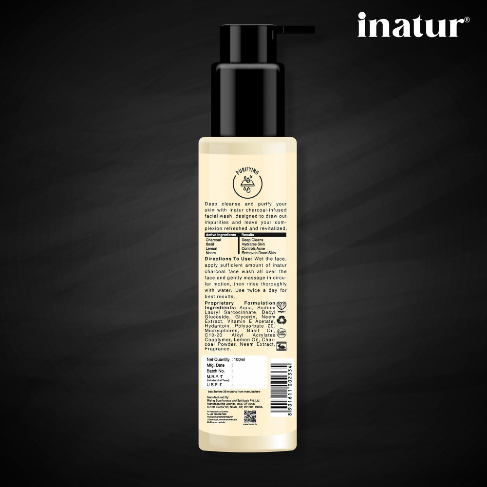 Charcoal Face Wash with Activated Charcoal, Basil & Neem for Deep Cleansing & Purifying