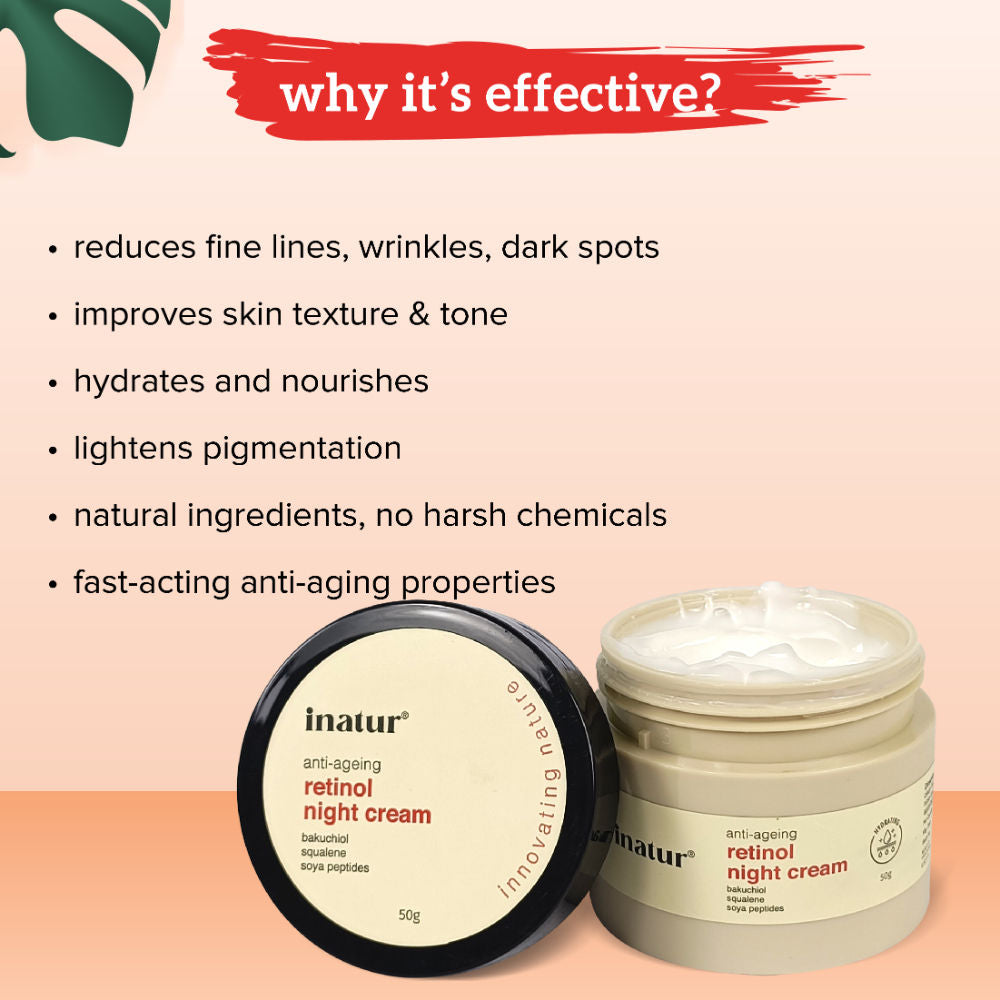 Retinol Night Cream, 1% Retinol & Bakuchiol, Anti-Aging, Hyaluronic Acid & Soya Peptides