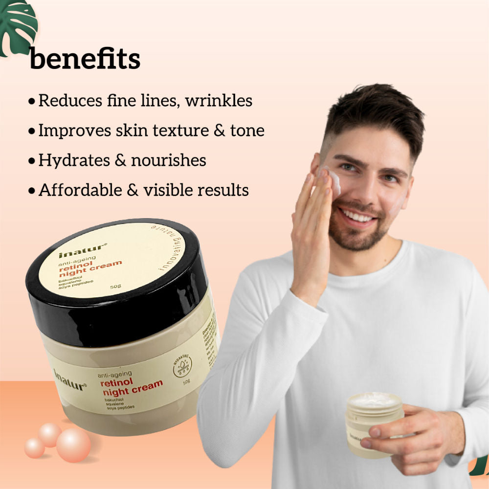 Retinol Night Cream, 1% Retinol & Bakuchiol, Anti-Aging, Hyaluronic Acid & Soya Peptides