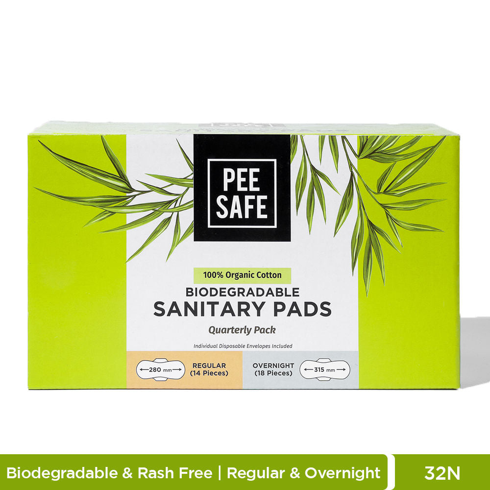 100% Organic Cotton Sanitary Pads Quarterly Pack (14 Regular Pads & 18 Overnight Pads)