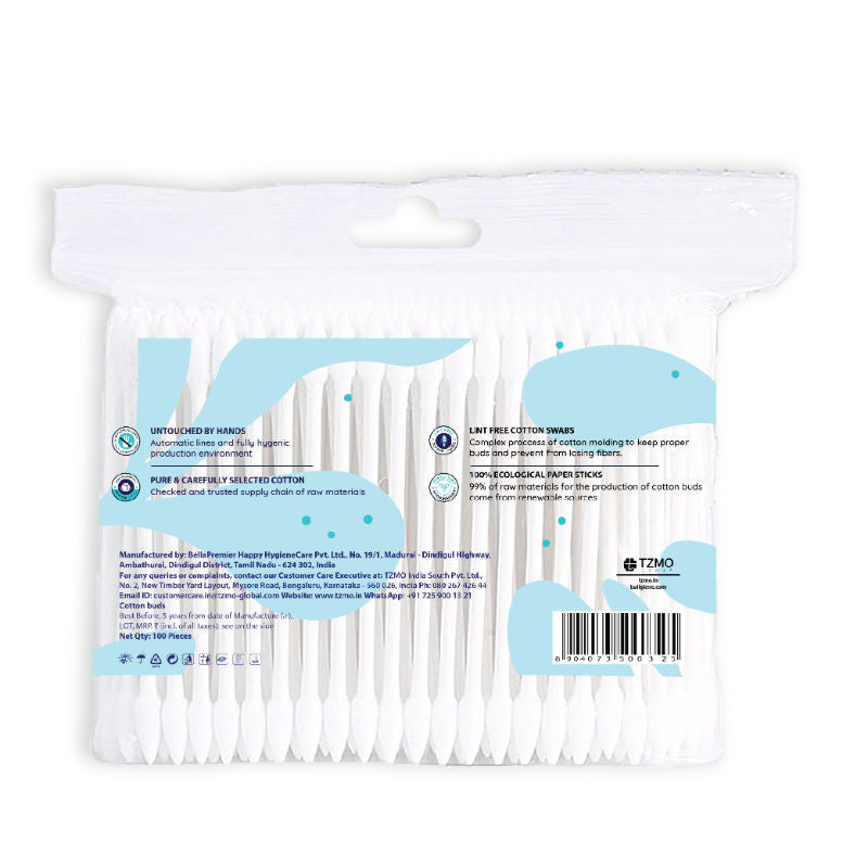 Cotton Buds with Paper Stick, Soft and Gentle, 100% Cotton, Nature Friendly