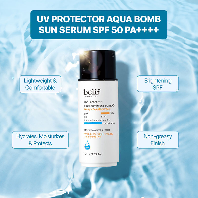 UV Protector Aqua Bomb Vegan Korean Face Sunscreen Serum SPF50+ with Niacinamide,No White Cast