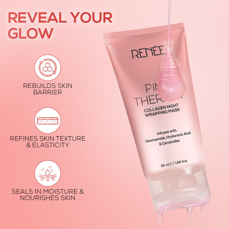 RENEE Pink Therapy Collagen Night Wrapping Face Mask For Young Skin, Hyaluronic Acid Infused