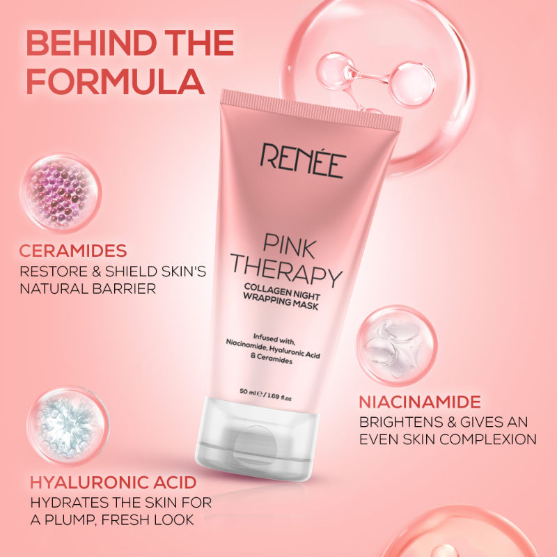 RENEE Pink Therapy Collagen Night Wrapping Face Mask For Young Skin, Hyaluronic Acid Infused