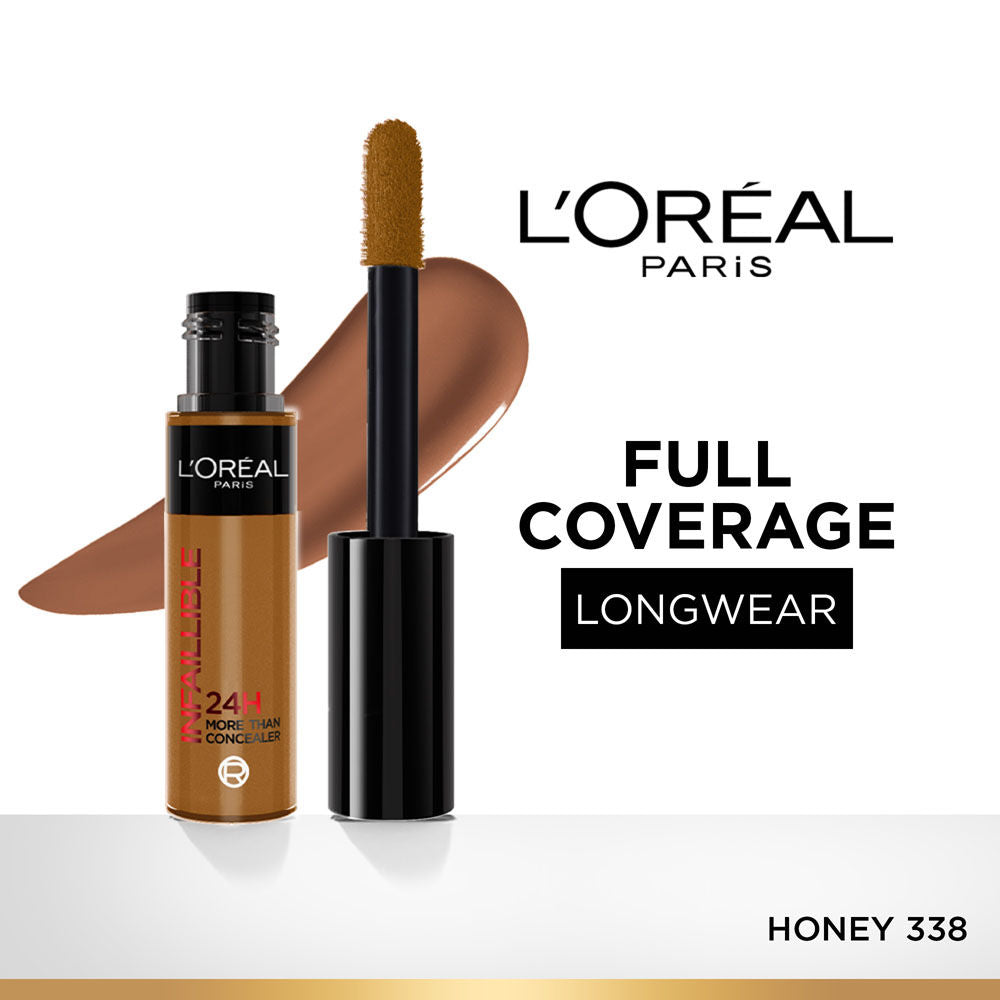 LOreal Paris Infallible Full Wear Concealer, Maximum Coverage, Sweat Proof & Heat Proof - Amber 312 - 338
