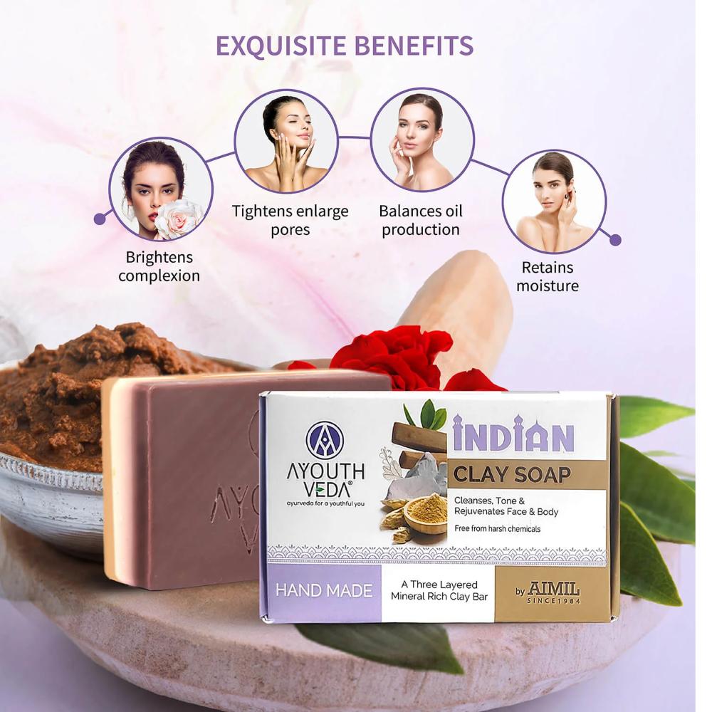 Indian Clay Soap, Triple-Layer Mineral-Rich Handmade Bar with Multani Mitti for Oily Skin