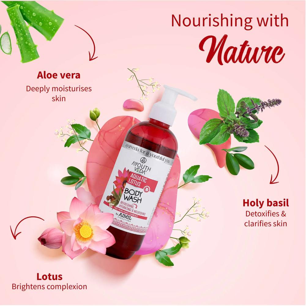 Aquatic Lotus Body Wash with Lotus, Aloe vera, Reetha, and Tulsi to Gently Cleanse & Hydrate Skin