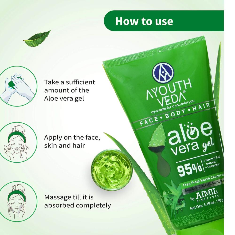 Aloe Vera Gel with Neem, Tulsi & Cucumber to Cool, Soothe Irritation & Calm Inflamed or Dry Skin