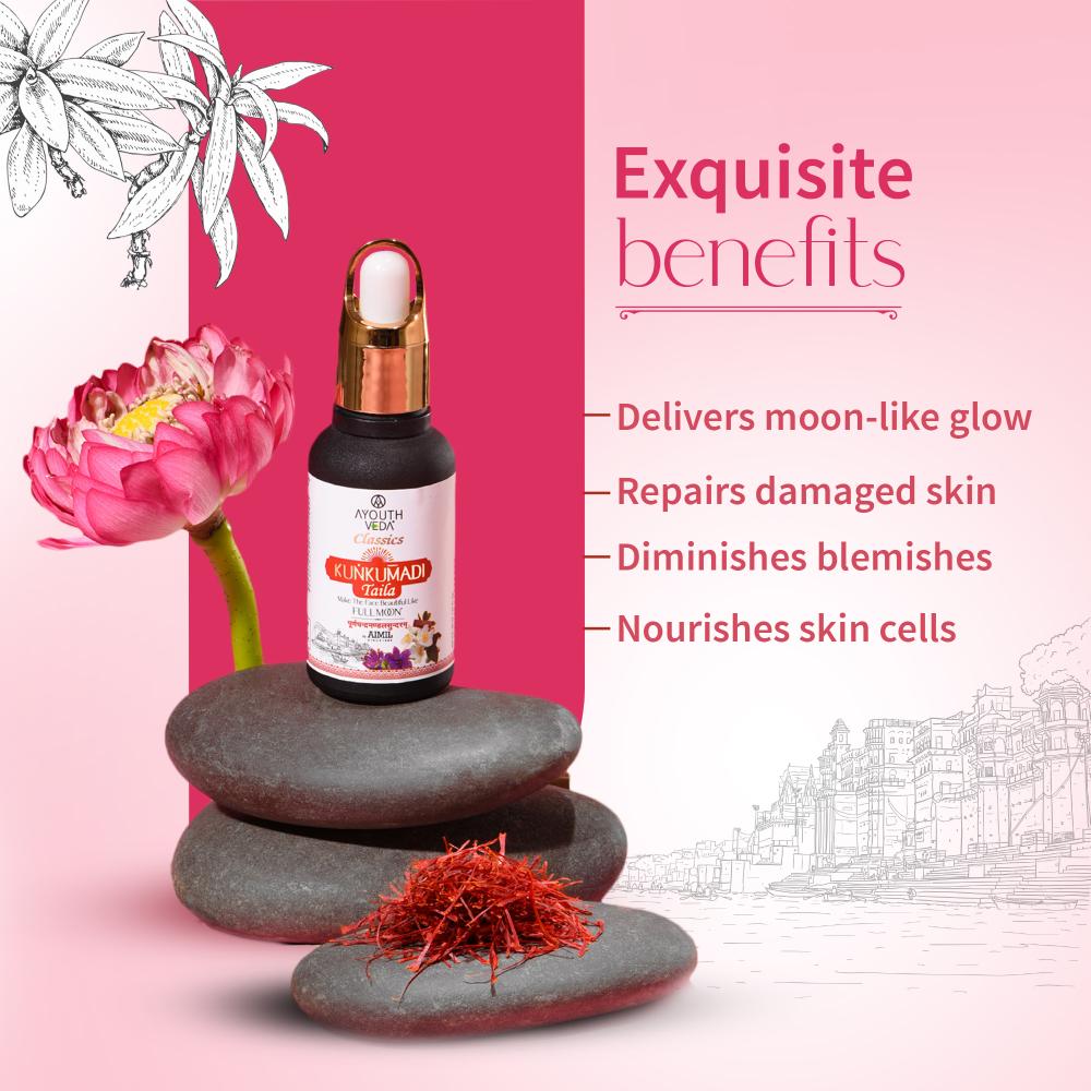 Kunkumadi Taila with Kashmiri Saffron & 20 Herbs to Rejuvenate Skin, Restore Glow & Improve Texture