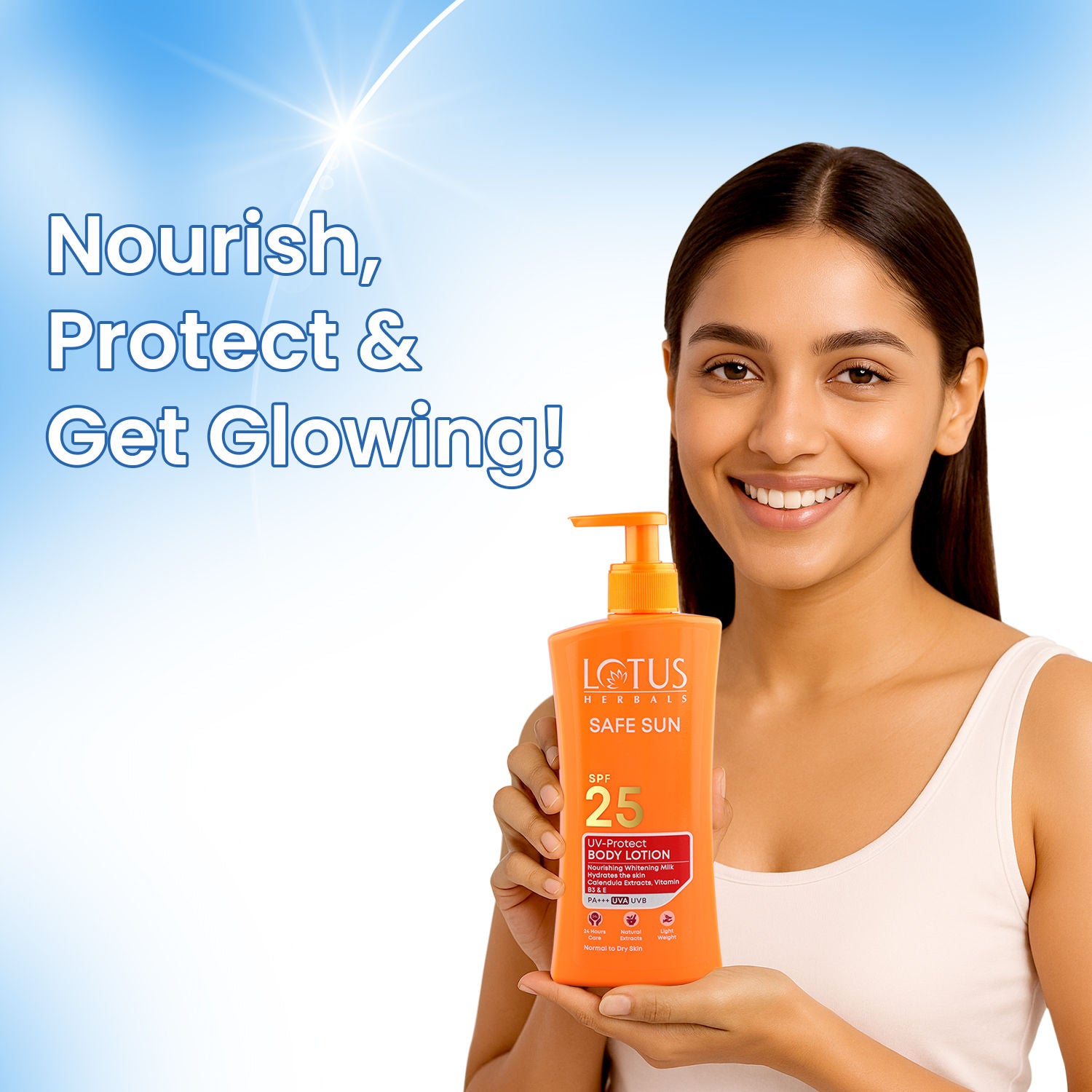 Safe Sun UV Protect Body Lotion, SPF 25 PA+++ Nourishing Whitening Milk