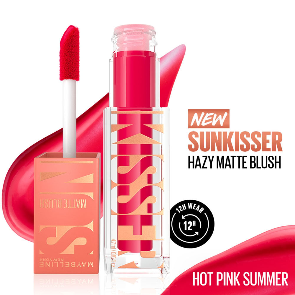 Maybelline Sunkisser Hazy Matte Blush, 12HR Sunkissed Cheeks, Transfer & Sweat-proof, Pink Mirage - Hot Pink Summer