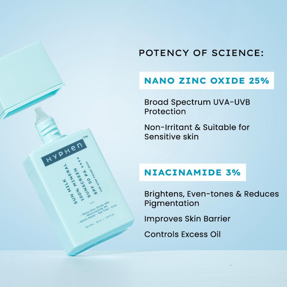 Sun Milk 100% Mineral Sunscreen SPF 50 PA++++ 25% Nano Zinc Oxide For Acne Prone, Oily Skin