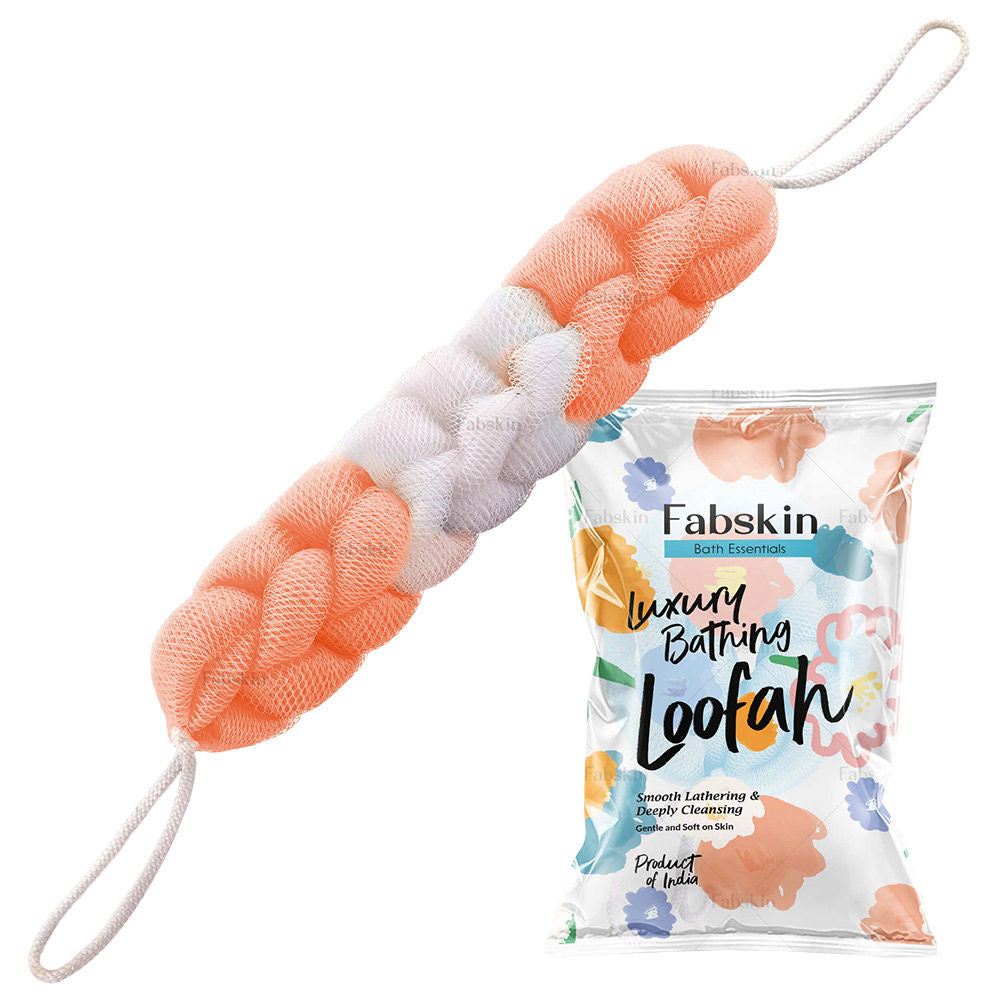 Luxury Bathing Back Scrubber Loofah Belt - Strechable 9 Knots Bath Sponge - Peach