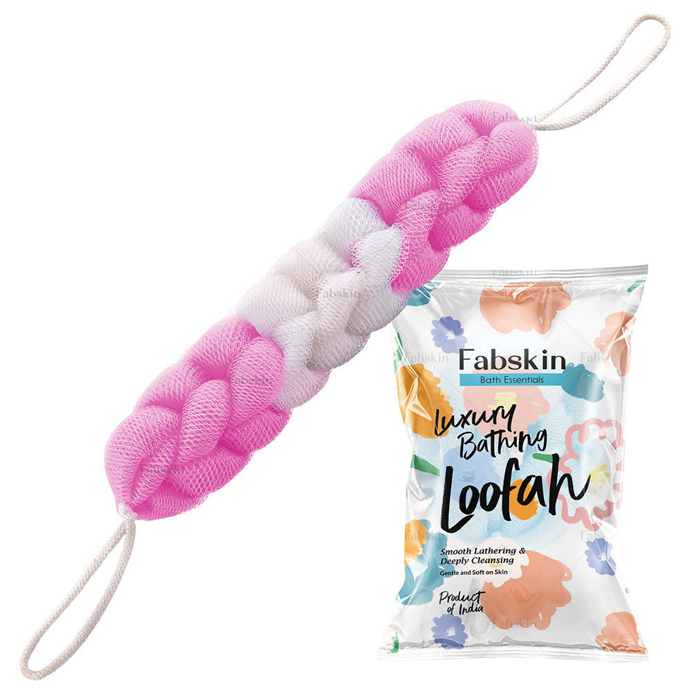 Luxury Bathing Back Scrubber Loofah Belt - Strechable 9 Knots Bath Sponge - Pink