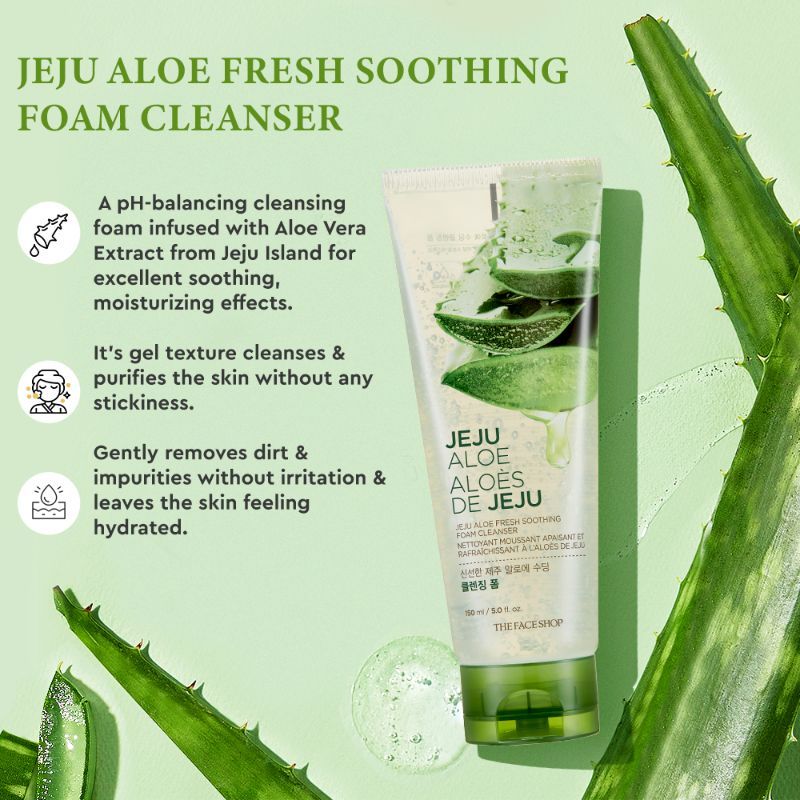 Jeju Aloe Fresh Soothing Foam Cleanser, Gel To Foam Hydrating & Cooling Face Wash