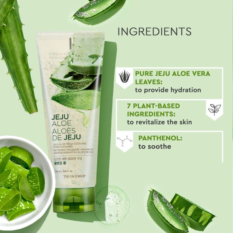 Jeju Aloe Fresh Soothing Foam Cleanser, Gel To Foam Hydrating & Cooling Face Wash