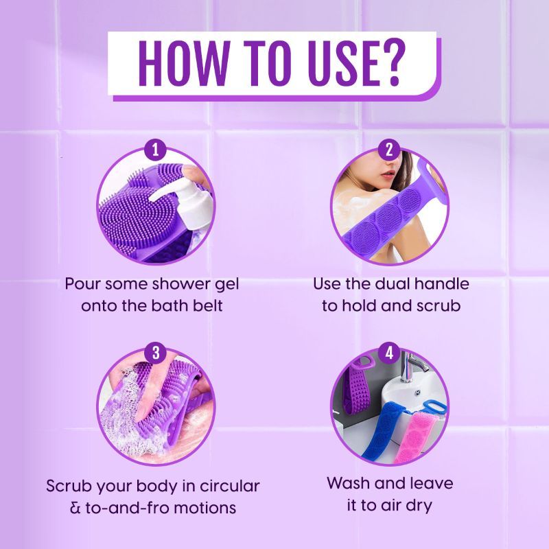 Professional Silicone Body Back Scrubber Belt Exfoliating Bath Brush