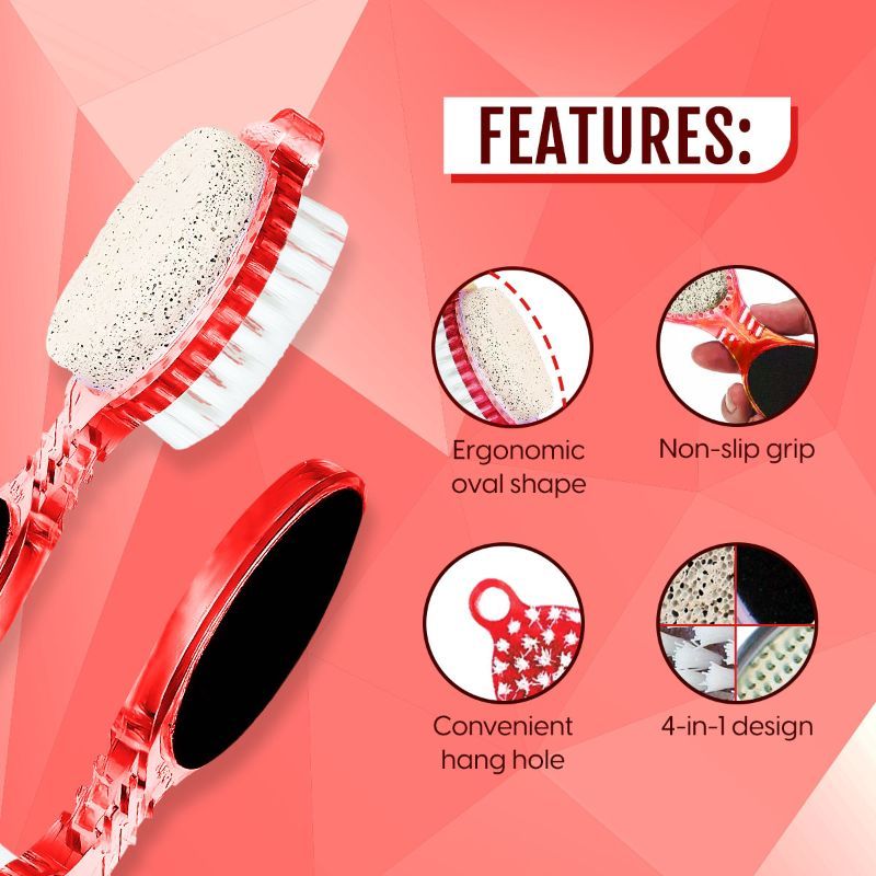 Foot Filer Scrubber 4-in-1 Pedicure Brush Dead Skin, Callus Removal Heels Scraper Pumice Stone