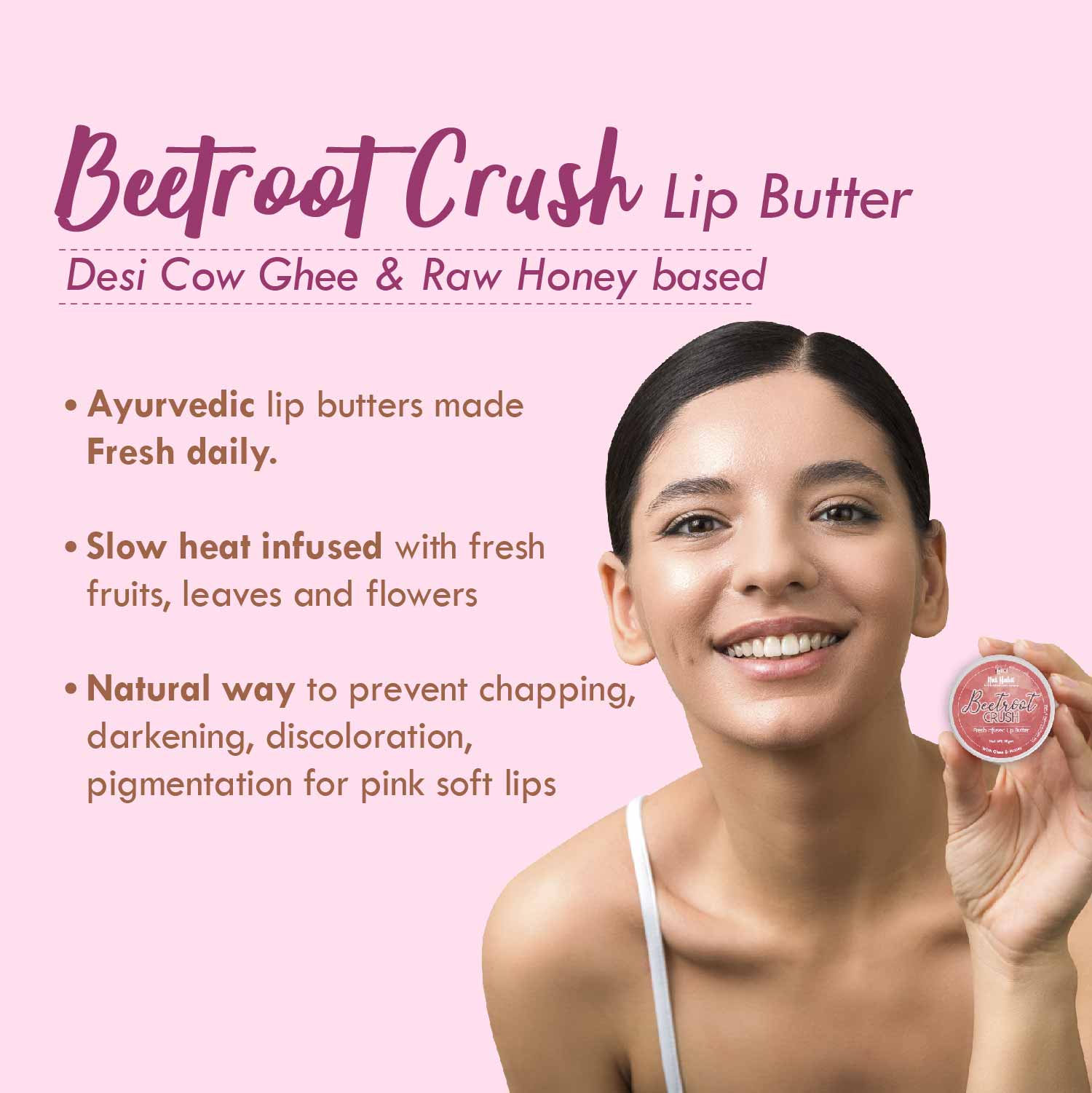 Beetroot Lip Butter With Desi Ghee & Honey Lip Balm For Natural Pink Lips, Lip Moisturizer