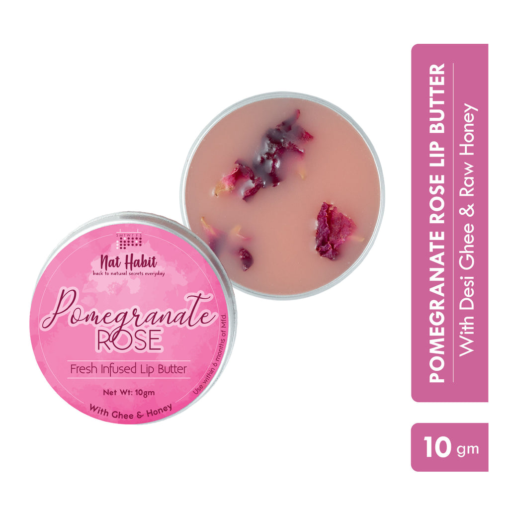 Pomegranate Rose Lip Balm For Dark Pigmented Lips, Lip Butter With Desi Ghee & Honey