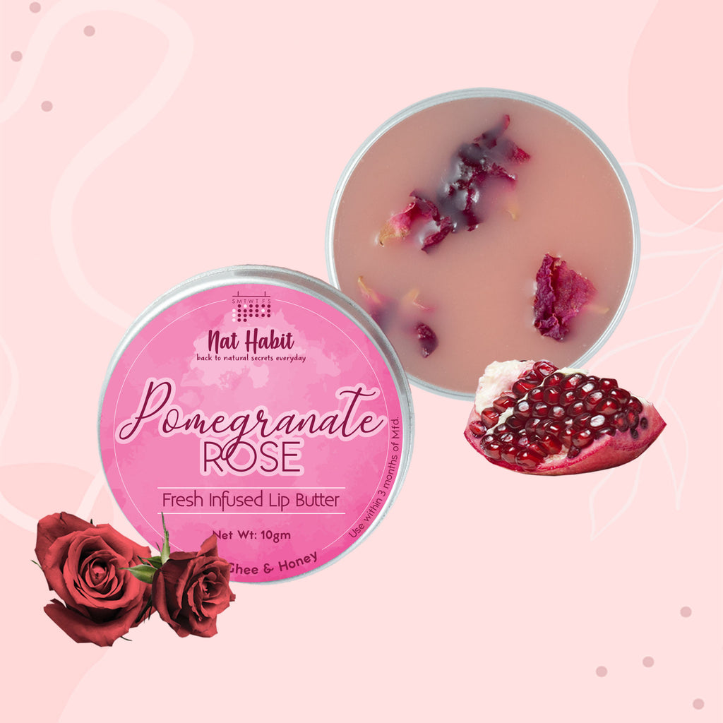 Pomegranate Rose Lip Balm For Dark Pigmented Lips, Lip Butter With Desi Ghee & Honey