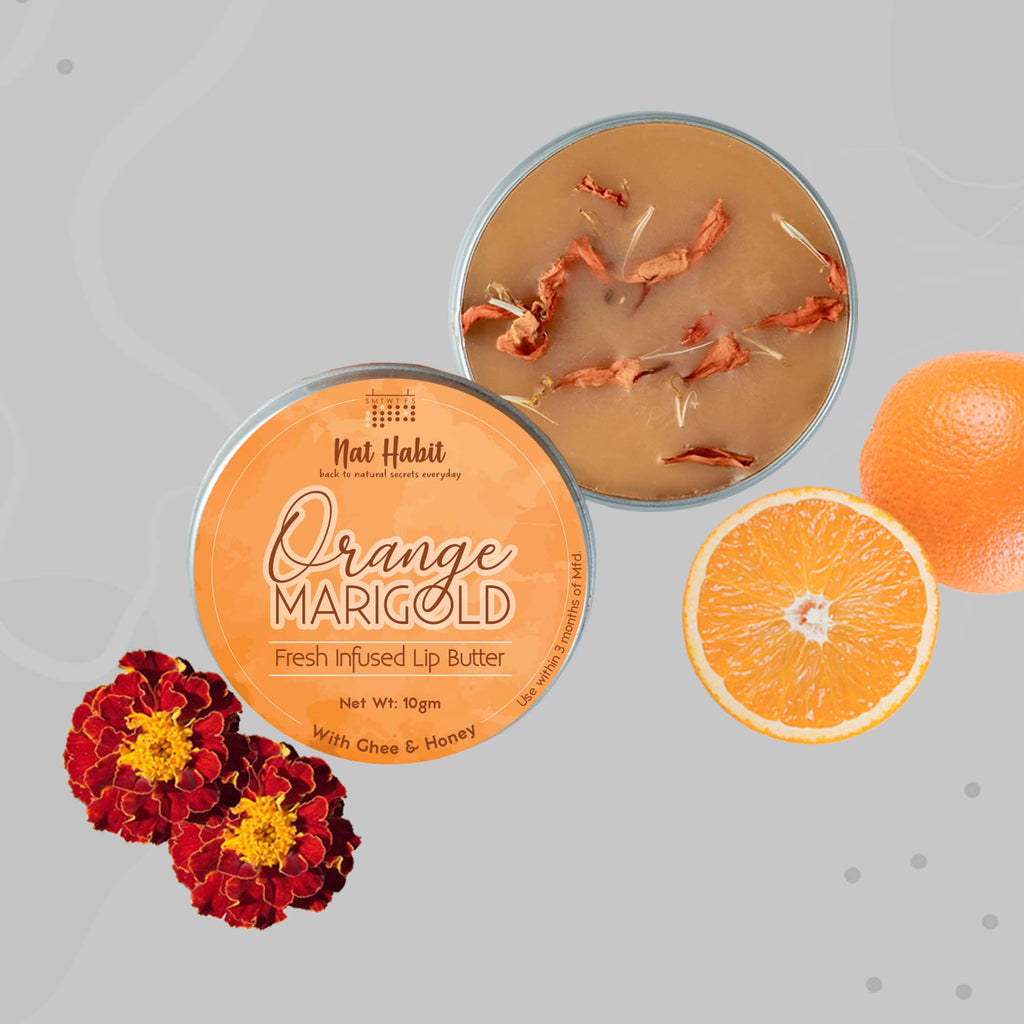 Desi Ghee & Honey Lip Balm, Orange Marigold Lip Butter For Lip Pigmentation & Chapped Lips