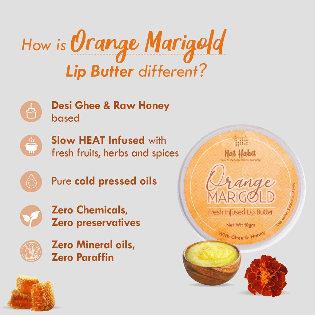 Desi Ghee & Honey Lip Balm, Orange Marigold Lip Butter For Lip Pigmentation & Chapped Lips