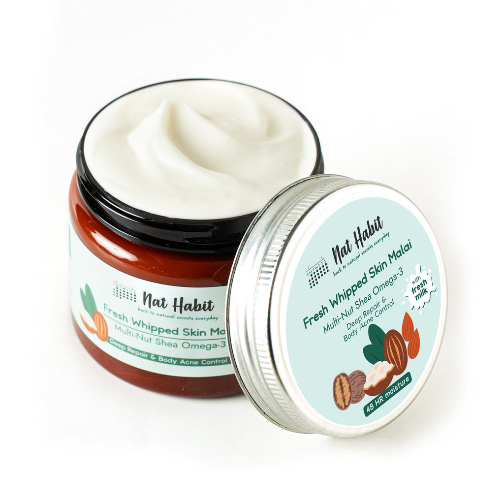 Multi Nut Shea Omega3 Malai Body Butter for Dry Skin & Body Acne 48 HR Moisture