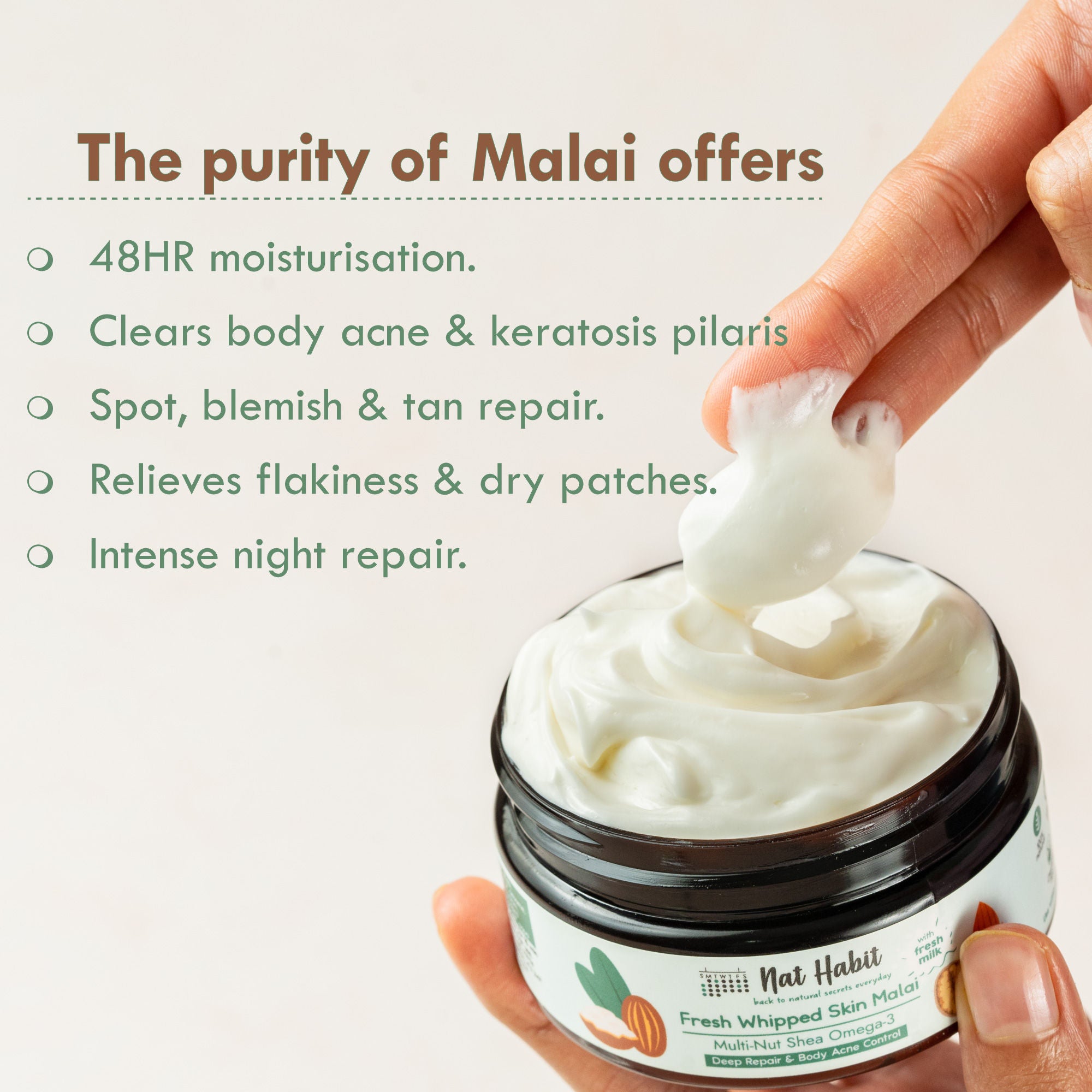 Multi Nut Shea Omega3 Malai Body Butter for Dry Skin & Body Acne 48 HR Moisture