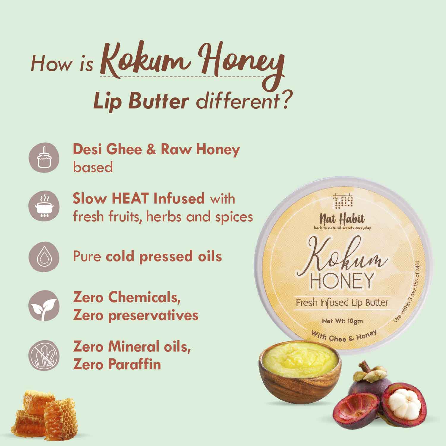Desi Ghee & Honey Lip Balm- Kokum Honey Lip Butter For Lip Pigmentation & Lip Lightening