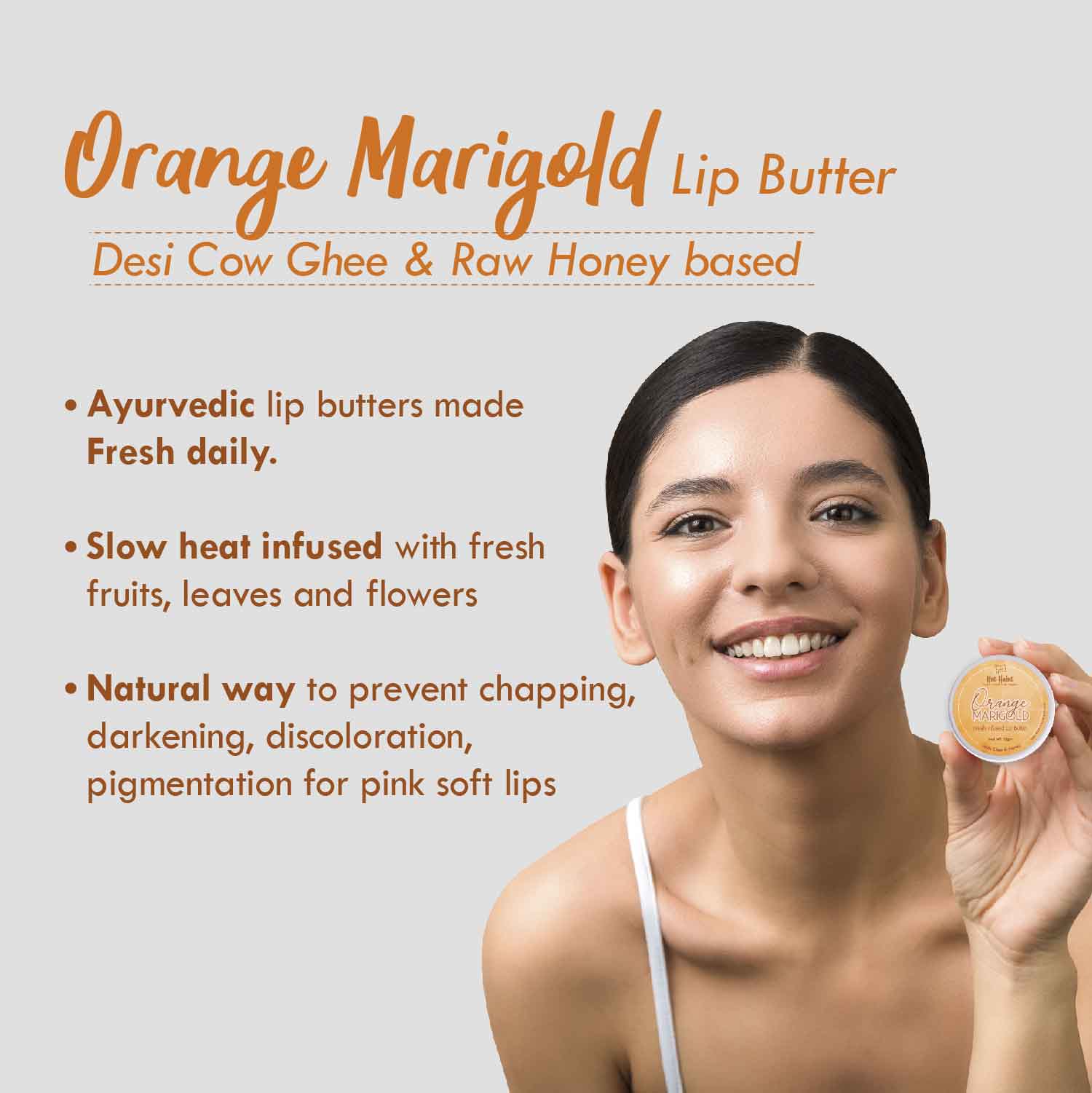 Desi Ghee & Honey Lip Balm- Orange Marigold Lip Butter For Lip Pigmentation & Chapped Lips