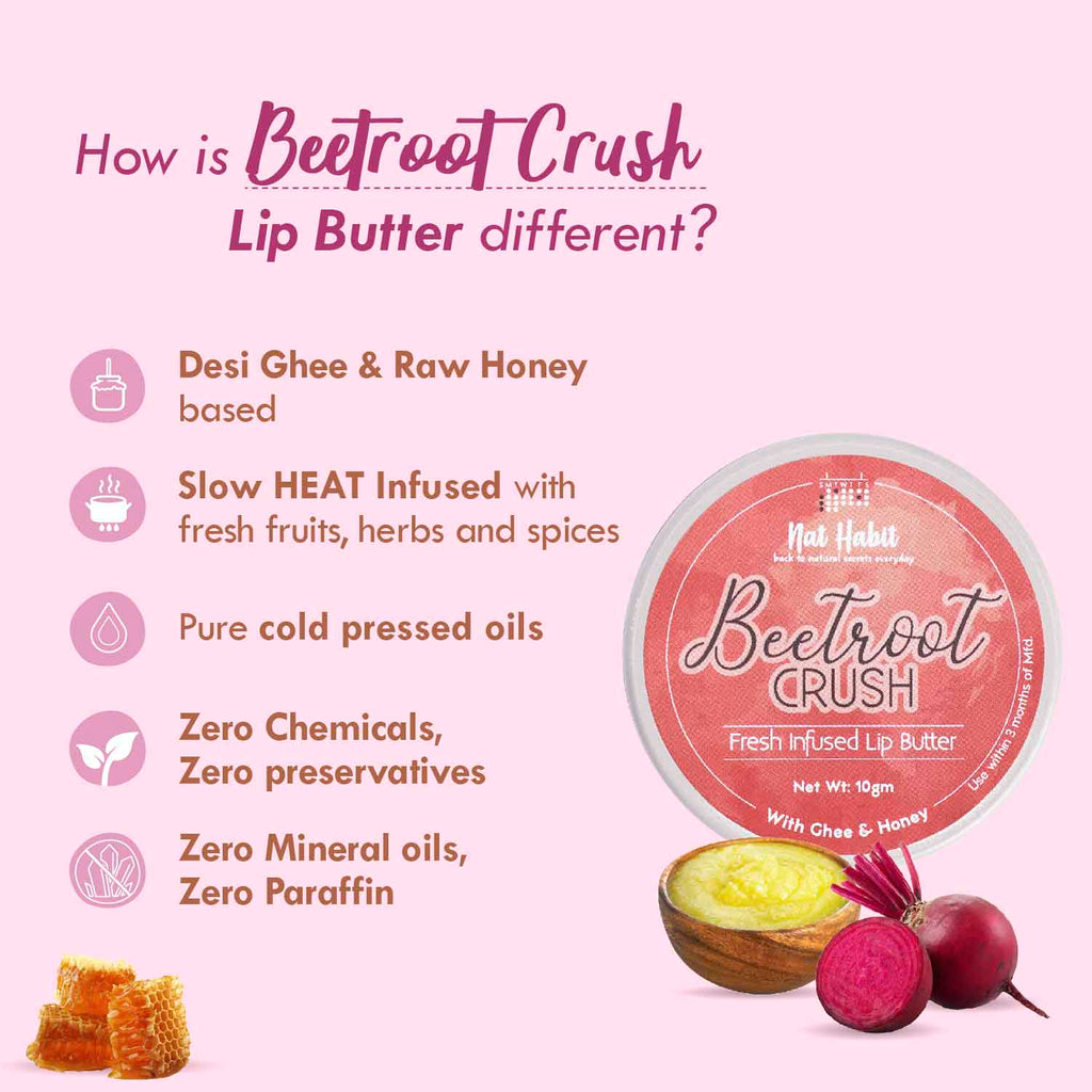 Desi Ghee & Honey Lip Balm- Beetroot Crush Lip Butter For Natural Pink Lips & Chapped Lips