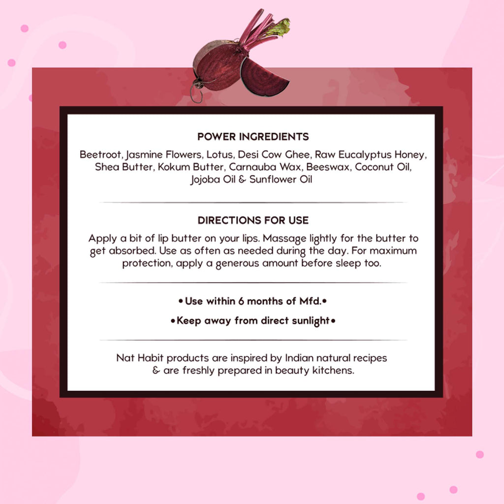 Desi Ghee & Honey Lip Balm- Beetroot Crush Lip Butter For Natural Pink Lips & Chapped Lips