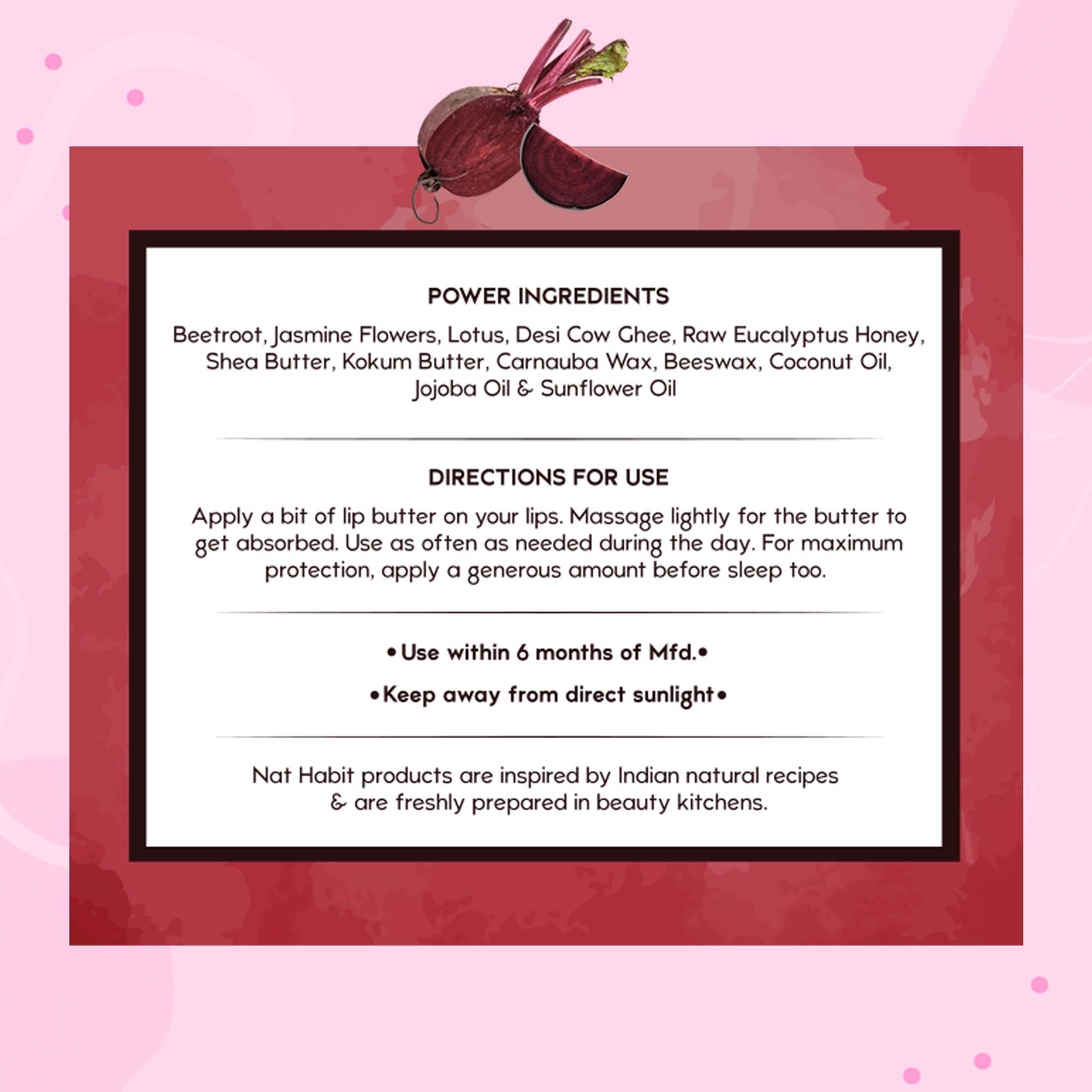 Desi Ghee & Honey Lip Balm- Beetroot Crush Lip Butter For Natural Pink Lips & Chapped Lips