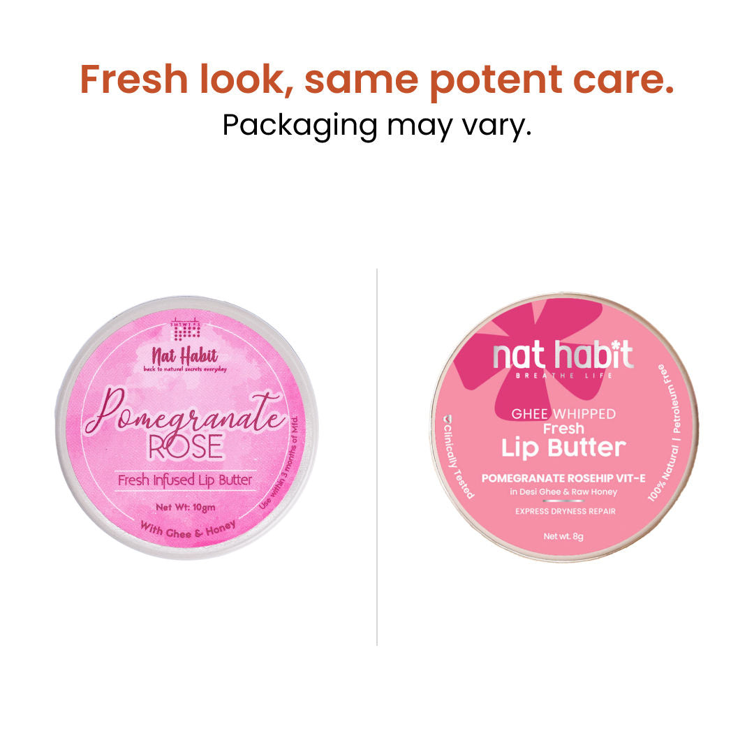 Desi Ghee & Honey Lip Balm, Pomegranate Rose Ayurvedic Lip Butter For Dark Lips Lightening