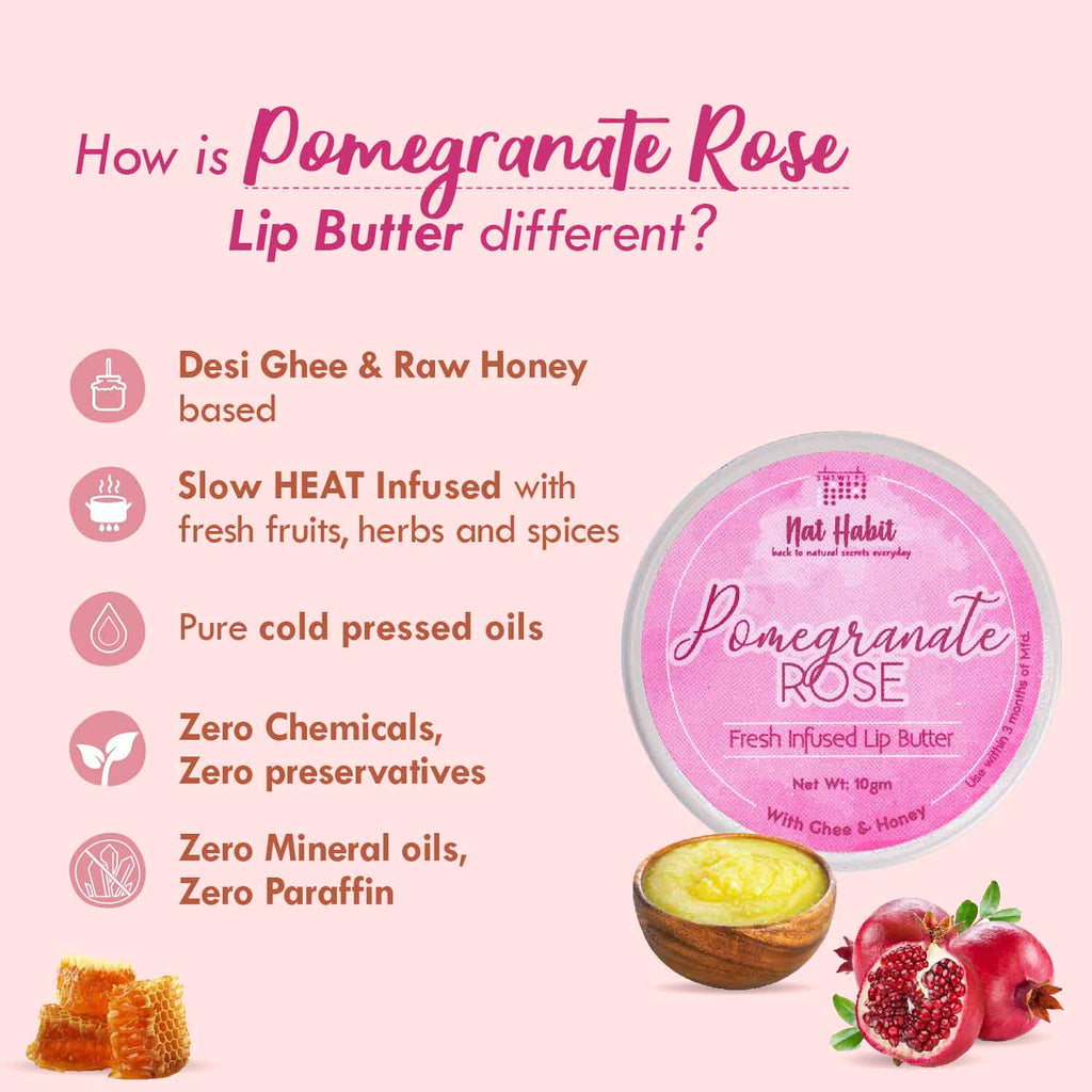 Desi Ghee & Honey Lip Balm, Pomegranate Rose Ayurvedic Lip Butter For Dark Lips Lightening